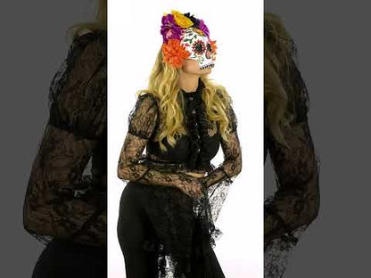 Mască de Ziua Morților cu flori și fluturi (adult)