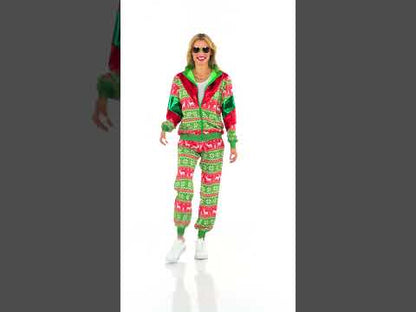 Costum de trening de Crăciun verde și roșu pentru adult