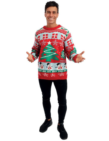 Pulover de Crăciun pentru adulți roșii cu copaci de Crăciun