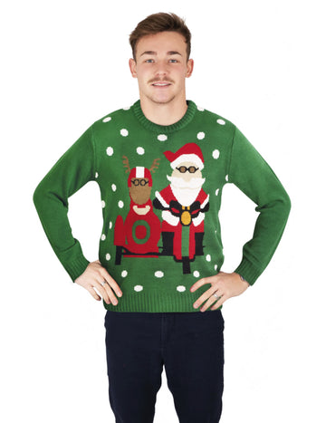 Pulover de Crăciun verde cu Moș Crăciun Motord