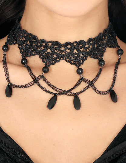 Ras de cou dentelle et chainettes noir