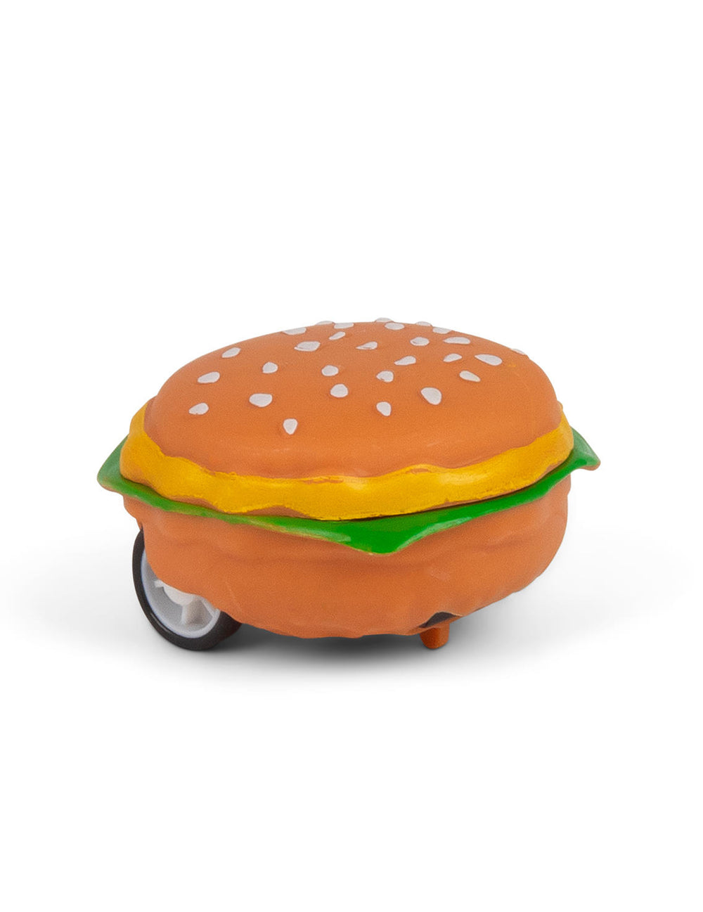 Vue de profil de la figurine hamburger du Jouet roulant à friction hamburger et frites Fast Food