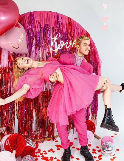 Perdea decorativă fuchsia cu franjuri strălucitoare 1 x 2,5 m