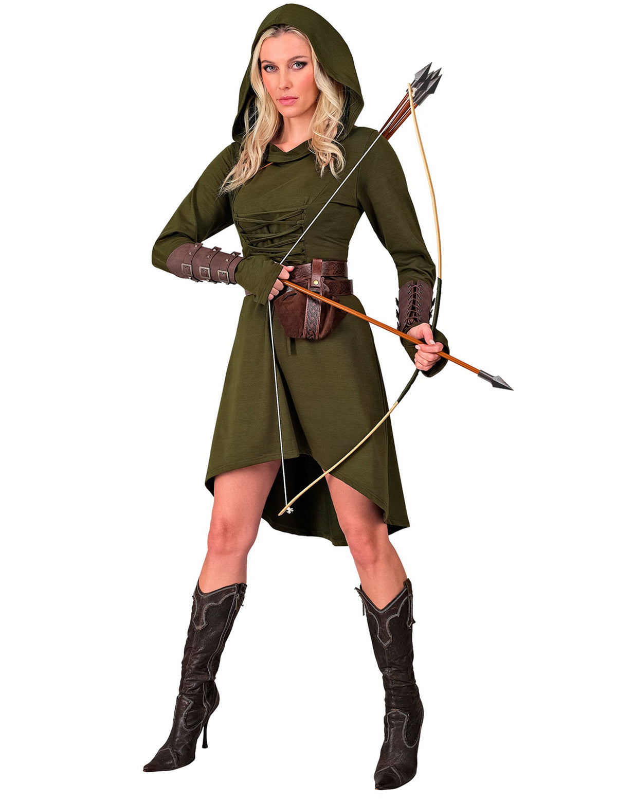 Robe gothique médiévale pour femme verte avec capuche