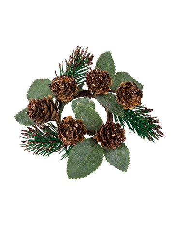 Inel de șervețel cu brad și con de pin 12 cm sclipici de ciocolată