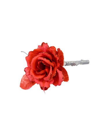 Trandafir roșu artificial pe ramură 15 cm pentru decorațiuni de nuntă