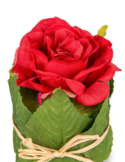 Trandafir roșu într-un ghiveci cu frunze de 8 x 6 cm pentru nuntă