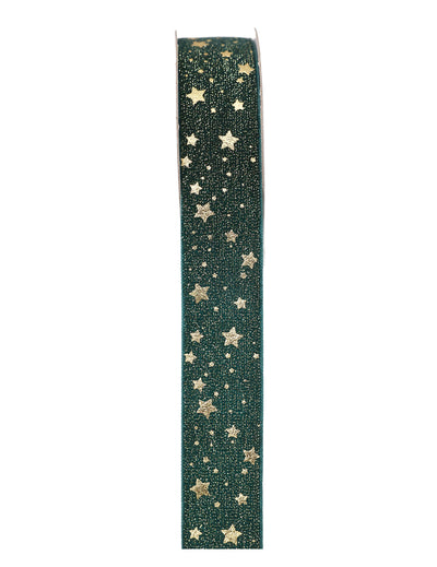 Panglică verde brad cu stele aurii 2,5 cm x 3 m