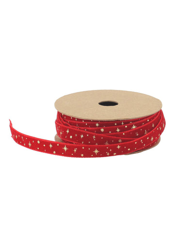 Panglică cu stele din catifea roșie și auriu 1 cm x 3 m