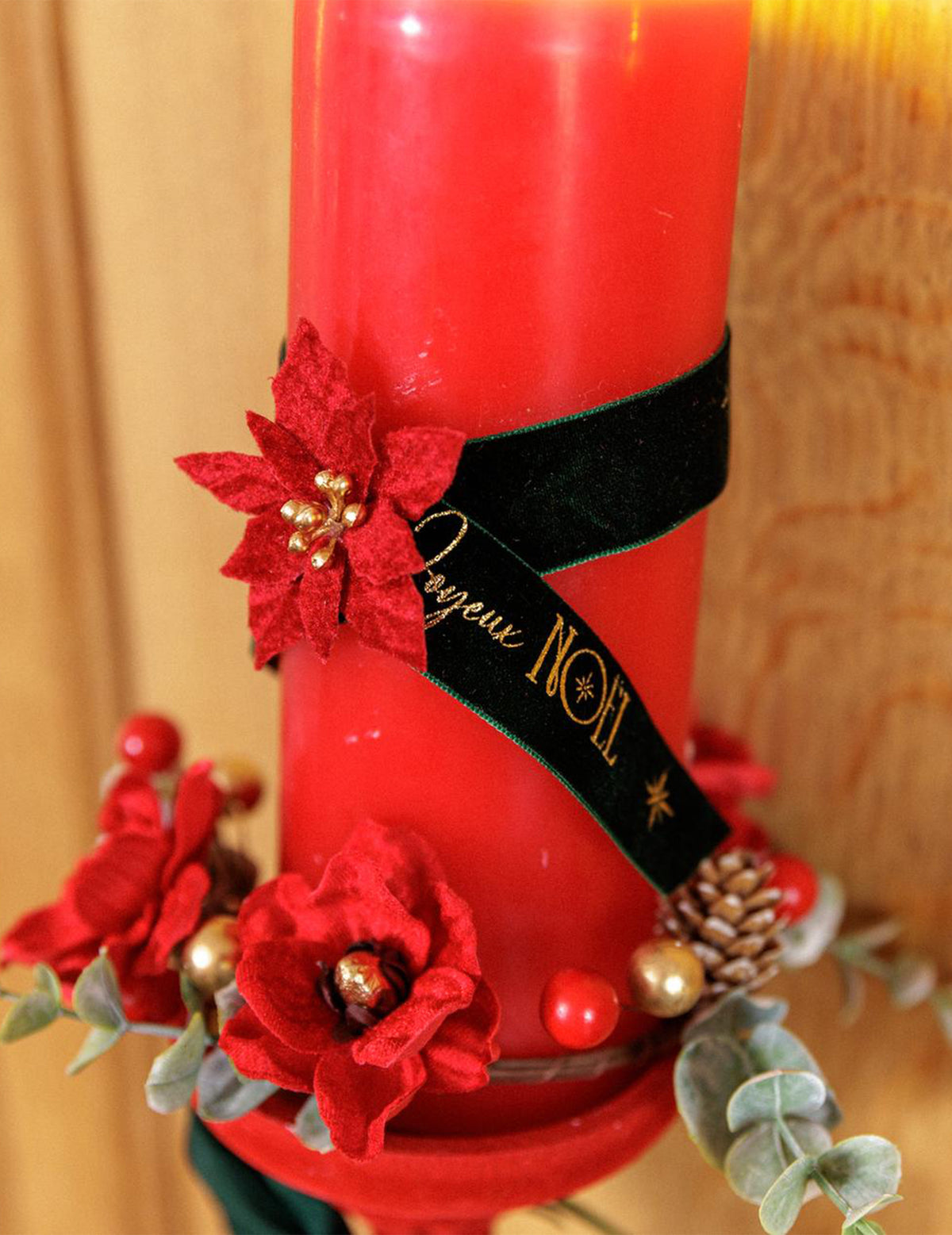 Ruban Joyeux Noël velours vert anglais et or 2,5 cm x 3 m