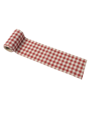 Panglică de in retro roșie și albă cu model gingham 5 cm x 5 m stil guinguette