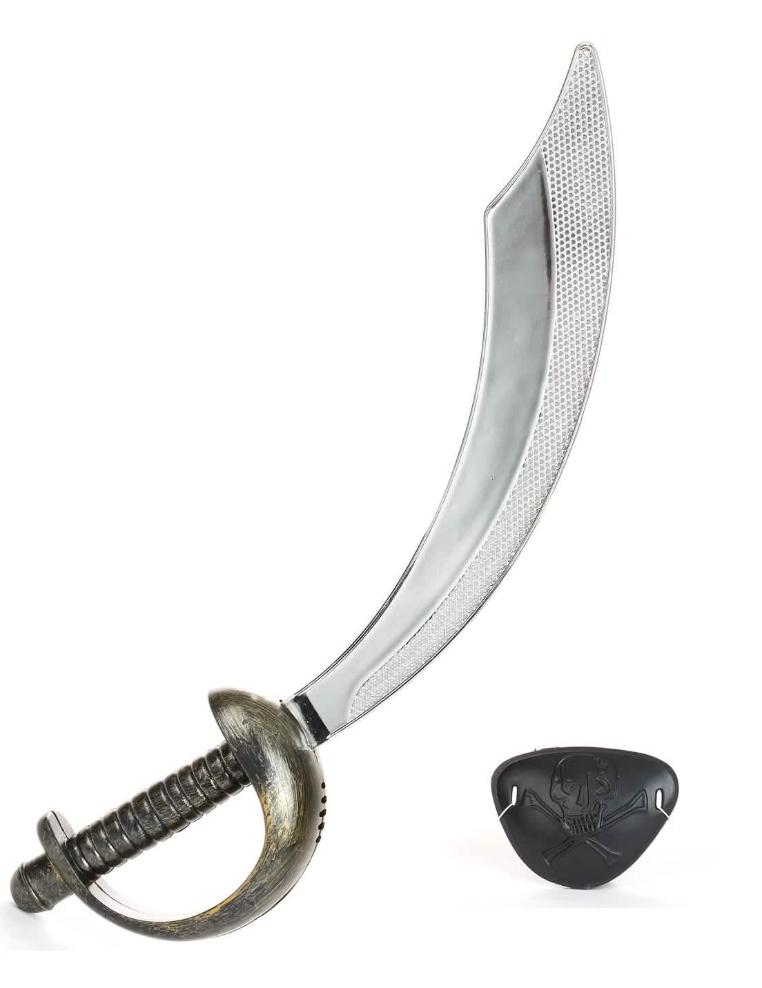 Sabre et cache œil de pirate argenté, bronze et noir en plastique