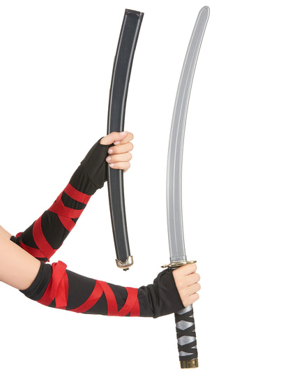 Sabre ninja en plastique pour adulte noir et gris avec son fourreau