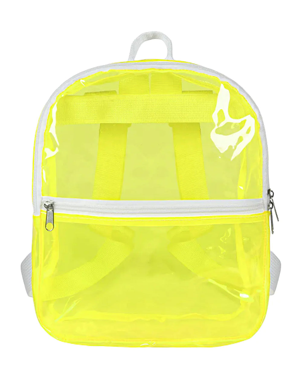 Vue de face du sac à dos transparent pour adulte jaune fluo