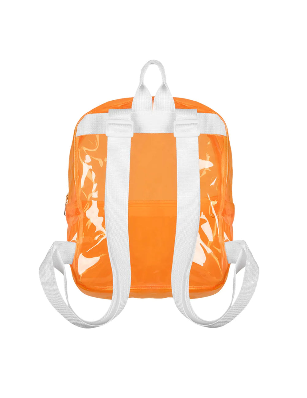 Vue de dos du sac à dos transparent pour adulte orange fluo