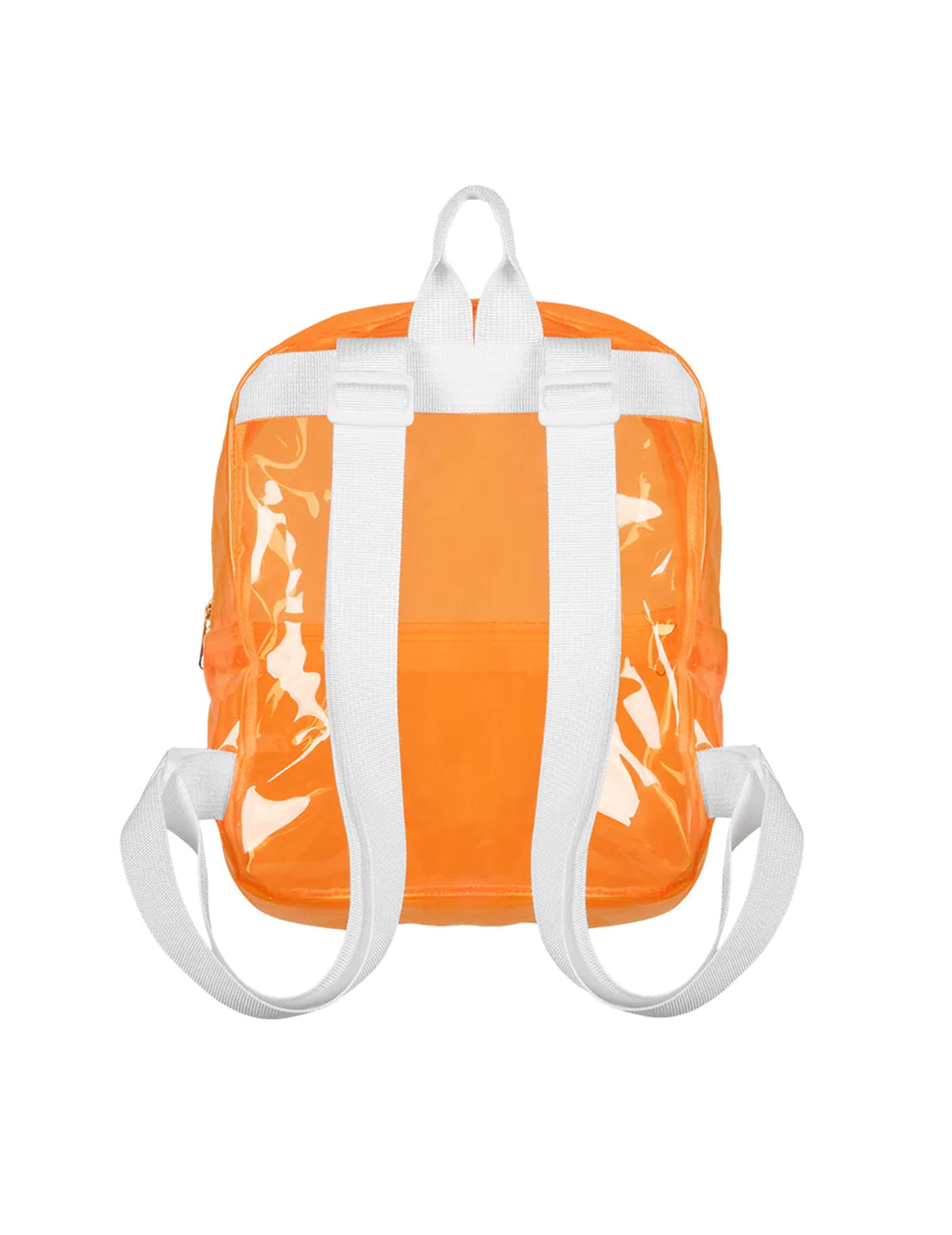 Vue de dos du sac à dos transparent pour adulte orange fluo