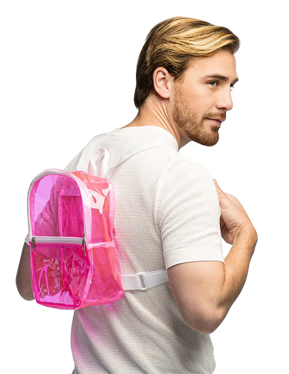 Sac à dos transparent pour adulte rose fluo
