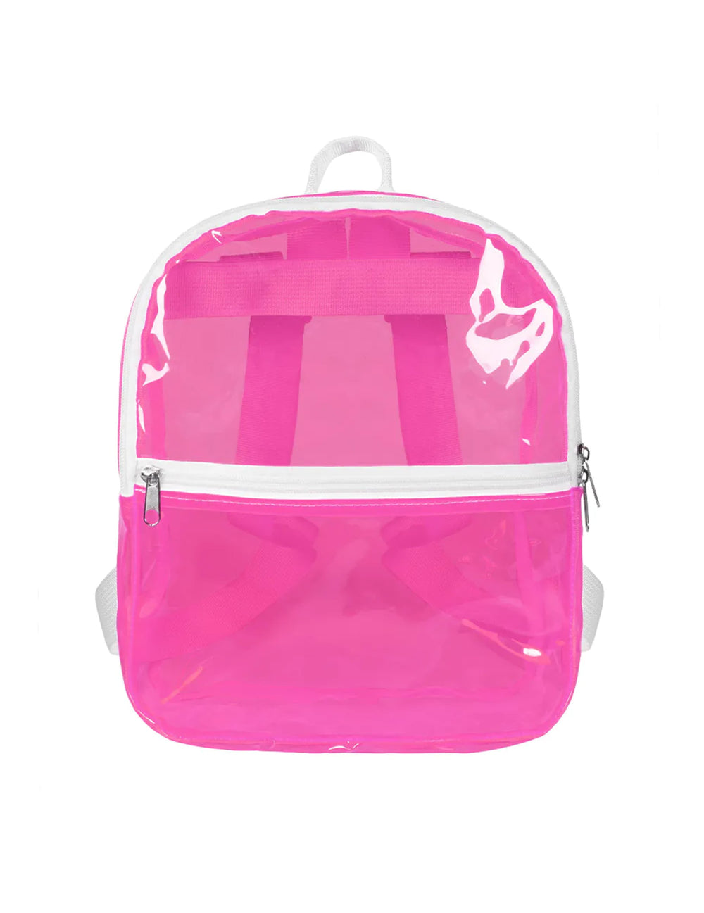 Vue de dos du sac à dos transparent pour adulte rose fluo