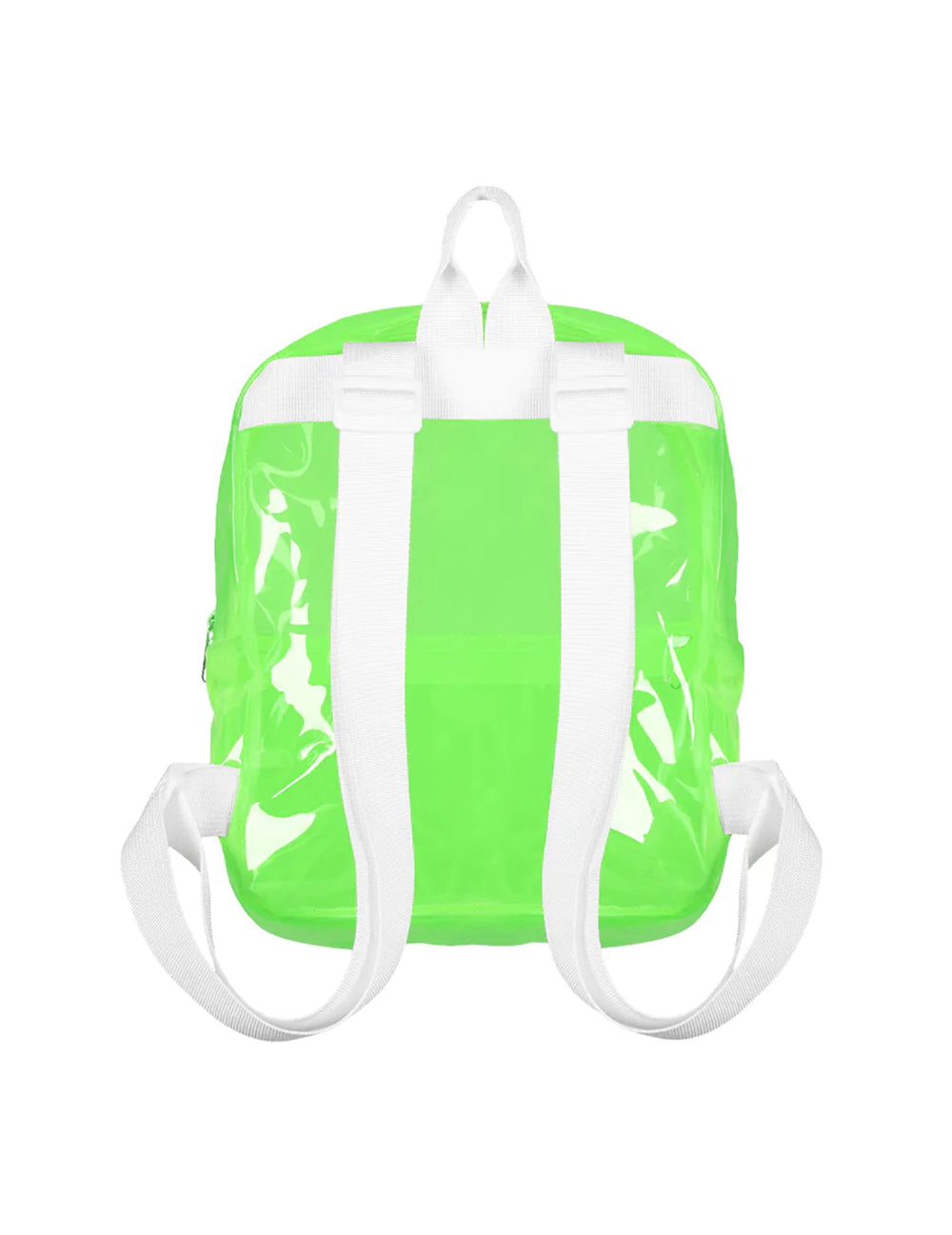 Vue de dos du sac à dos transparent vert fluo