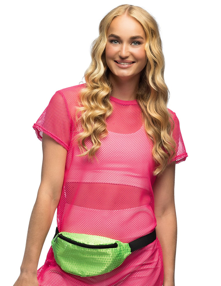 Sac banane vert fluo pour femme à sequins