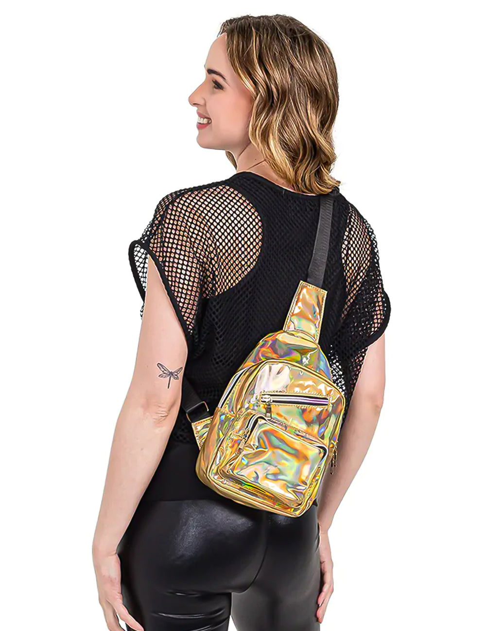 Vue de dos du sac bandoulière holographique deluxe