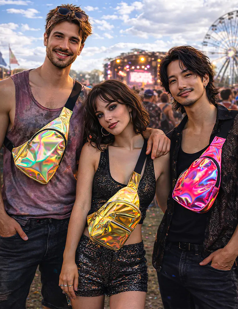 Mise en situation de groupe du sac bandoulière holographique deluxe