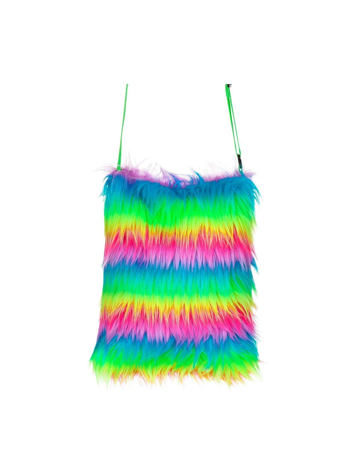 Geantă din pluș multicolor pentru adult curcubeu fluorescent cu păr lung