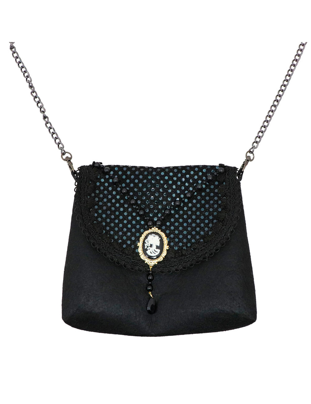 Sac gothique pour femme noir avec sequins et camée