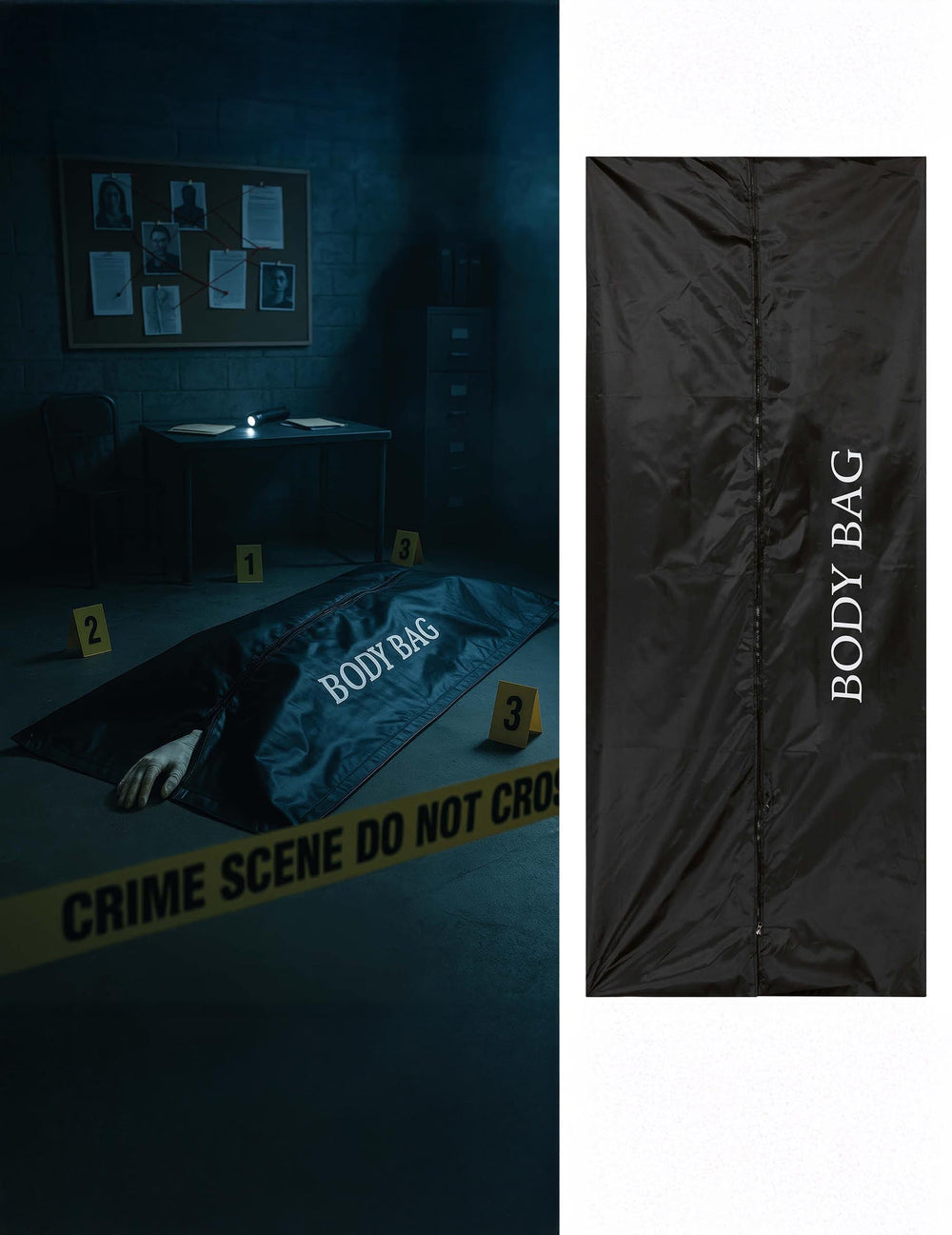 Sac mortuaire de scène de crime pour adulte noir avec inscription Body Bag