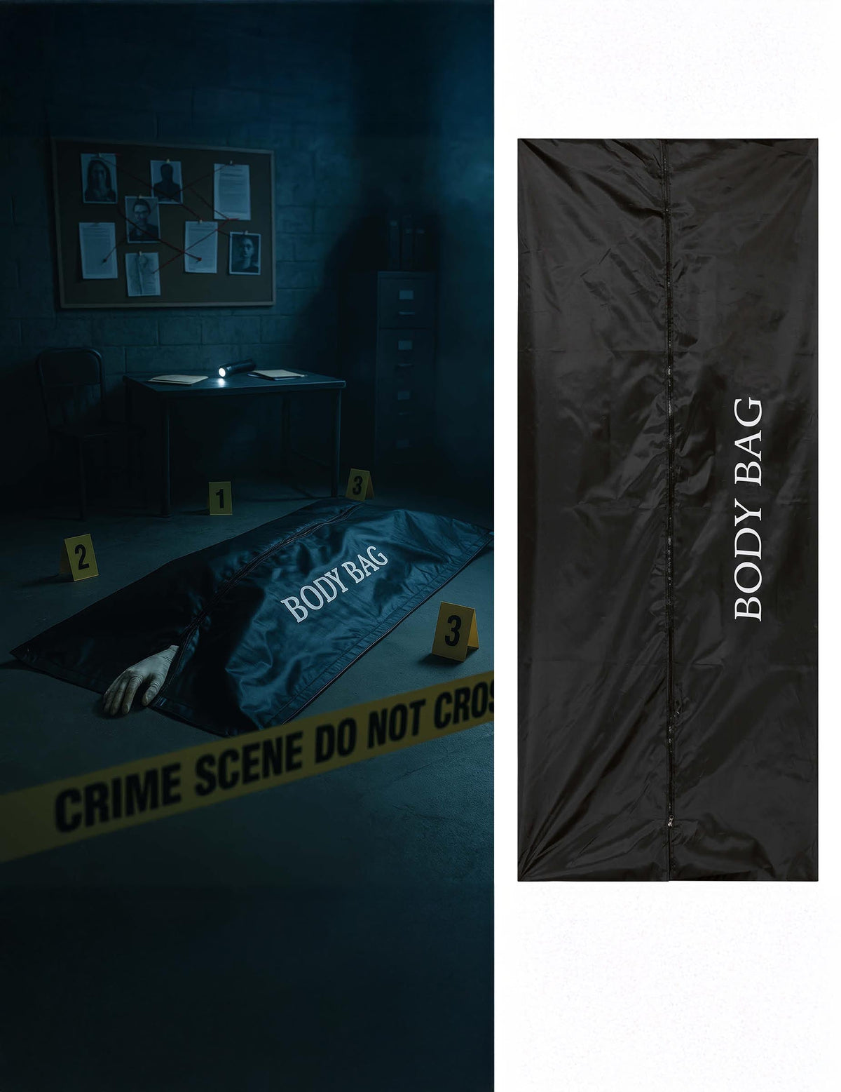 Sac mortuaire de scène de crime pour adulte noir avec inscription Body Bag