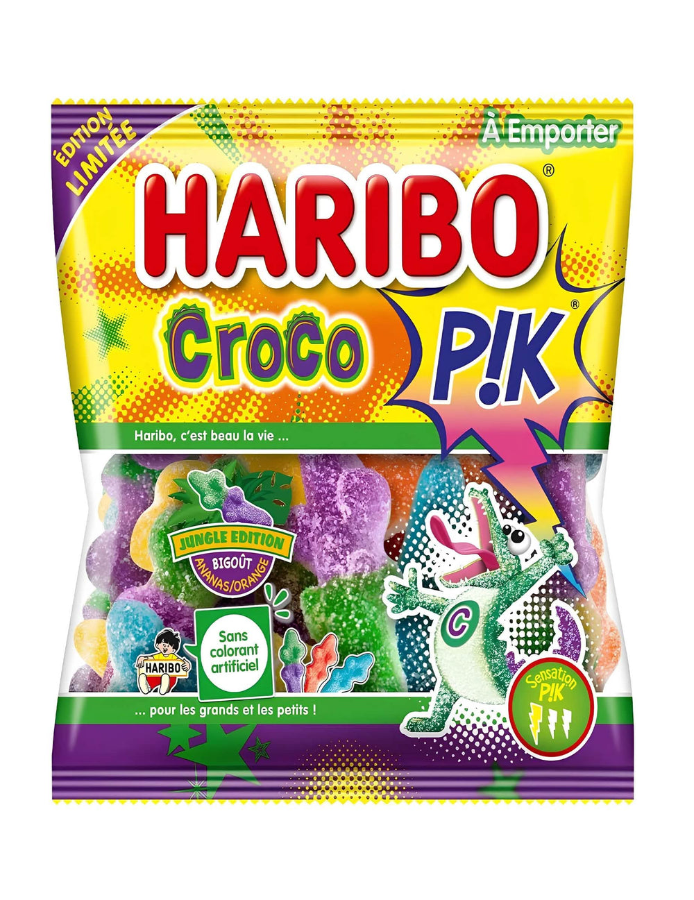 Punguță de bomboane Croco PIK Haribo pentru toți, acrișoare, junglă Edition bigout portocaliu și ananas