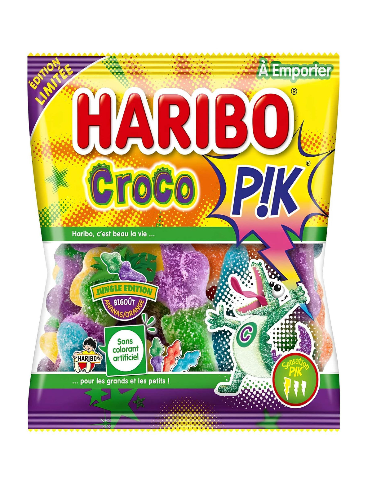 Punguță de bomboane Croco PIK Haribo pentru toți, acrișoare, junglă Edition bigout portocaliu și ananas
