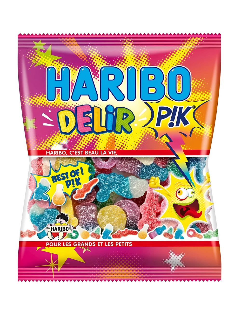 Pungă de bomboane Delir' Haribo pentru copil și adult, acrișoare și multicolore
