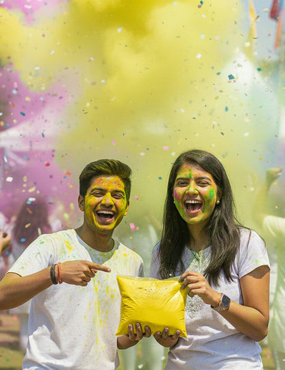 Pungă cu pudră 500 g cu efect Holi galben neon 