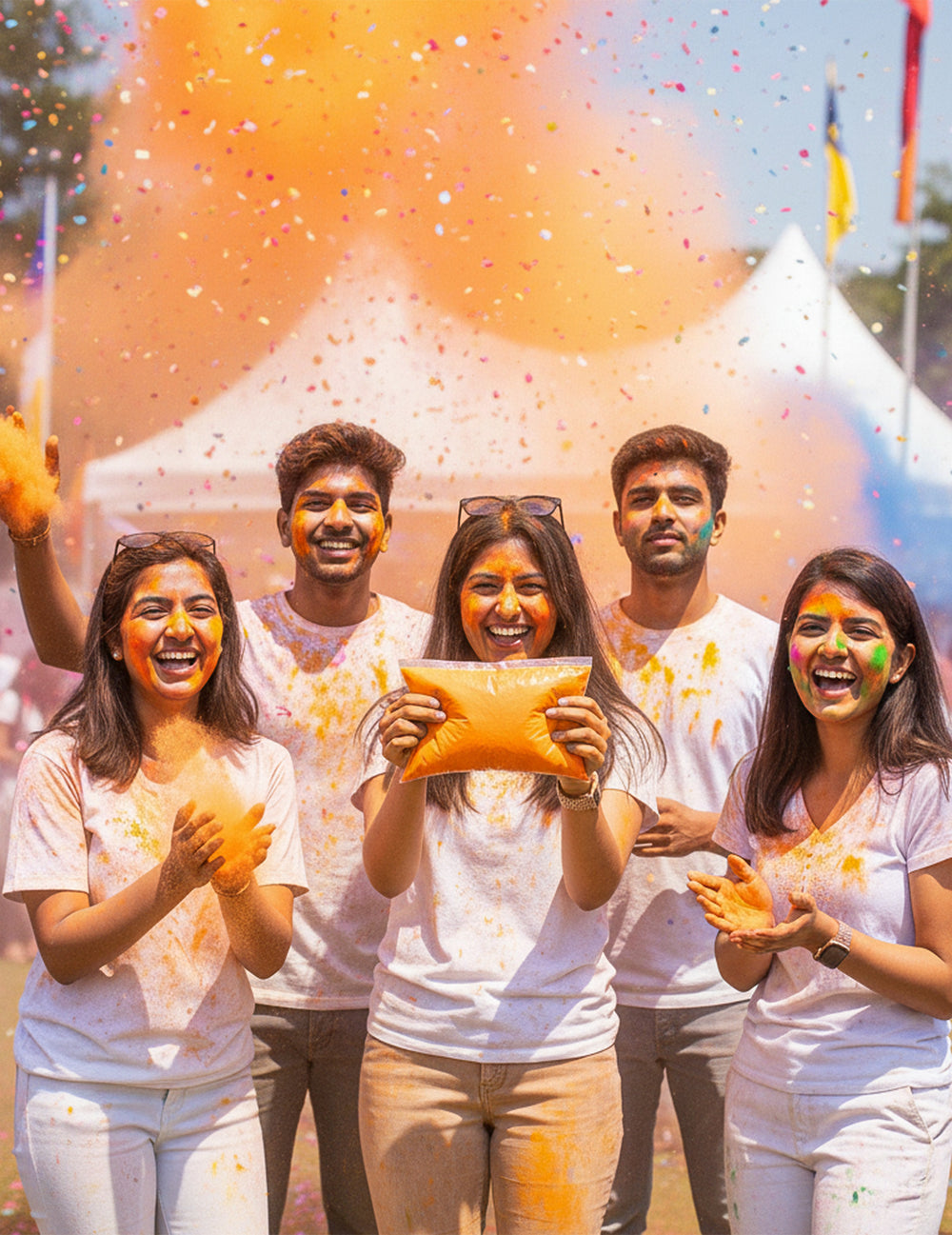 Sachet de poudre effet Holi pour adulte orange fluo