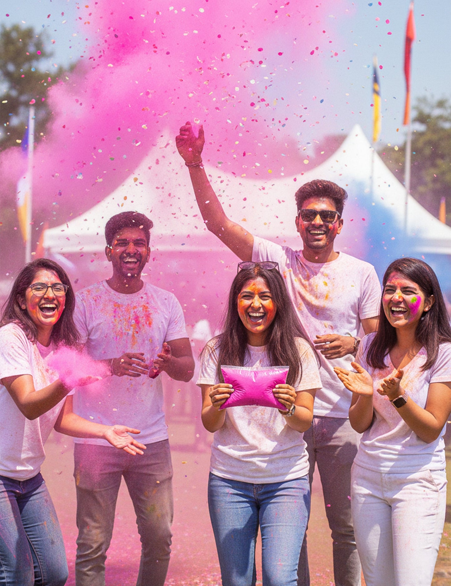 Pliculeț de 500 g pudră fluorescentă roz cu efect Holi