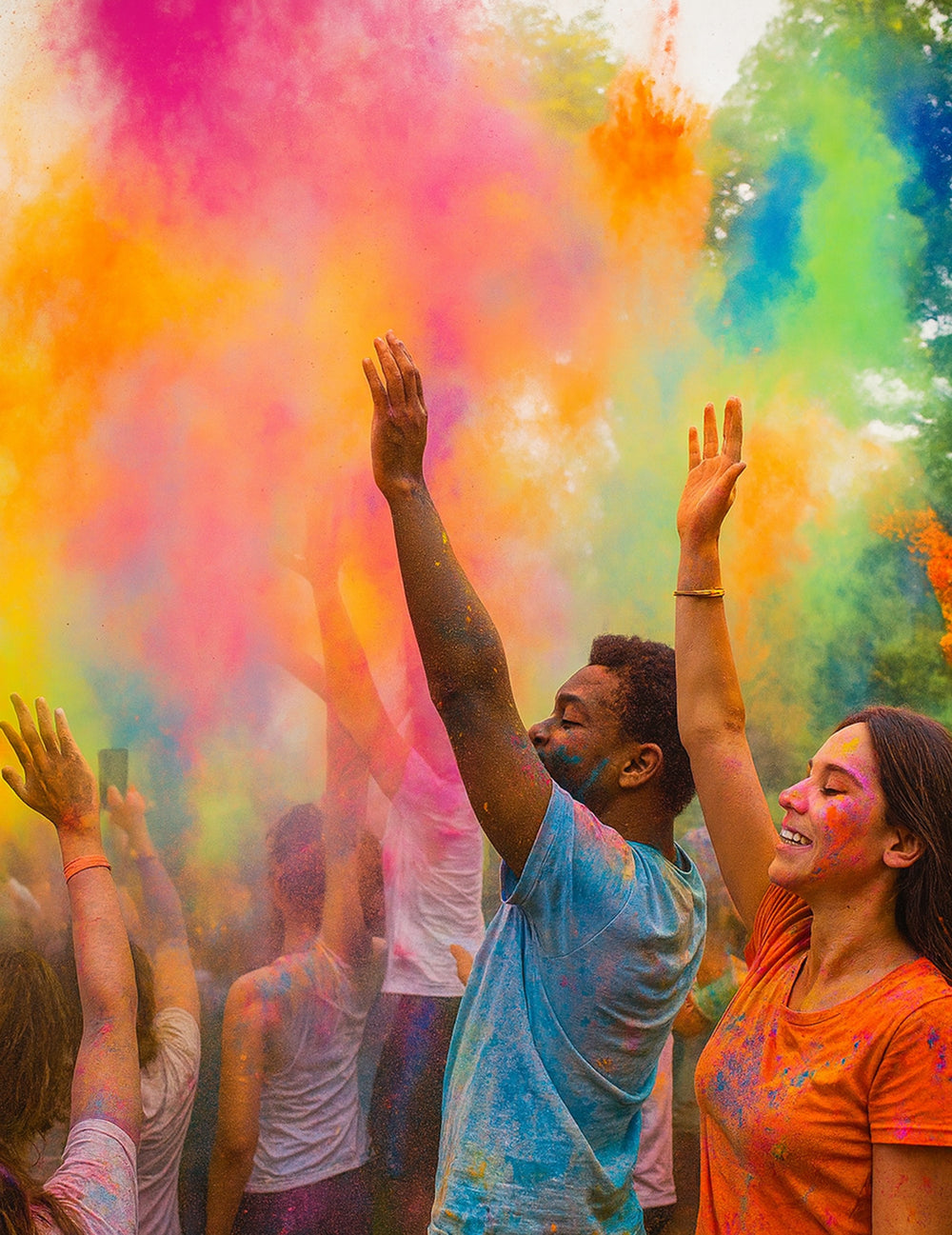 Explosion de couleurs en extérieur du sachet de poudre Holi pour fête rose fluo