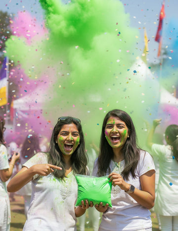 Pliculeț de 500 g de pudră fluorescentă verde cu efect Holi