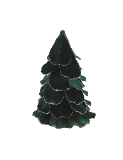 Brad de Crăciun din catifea verde închis și auriu 12 x 16 cm