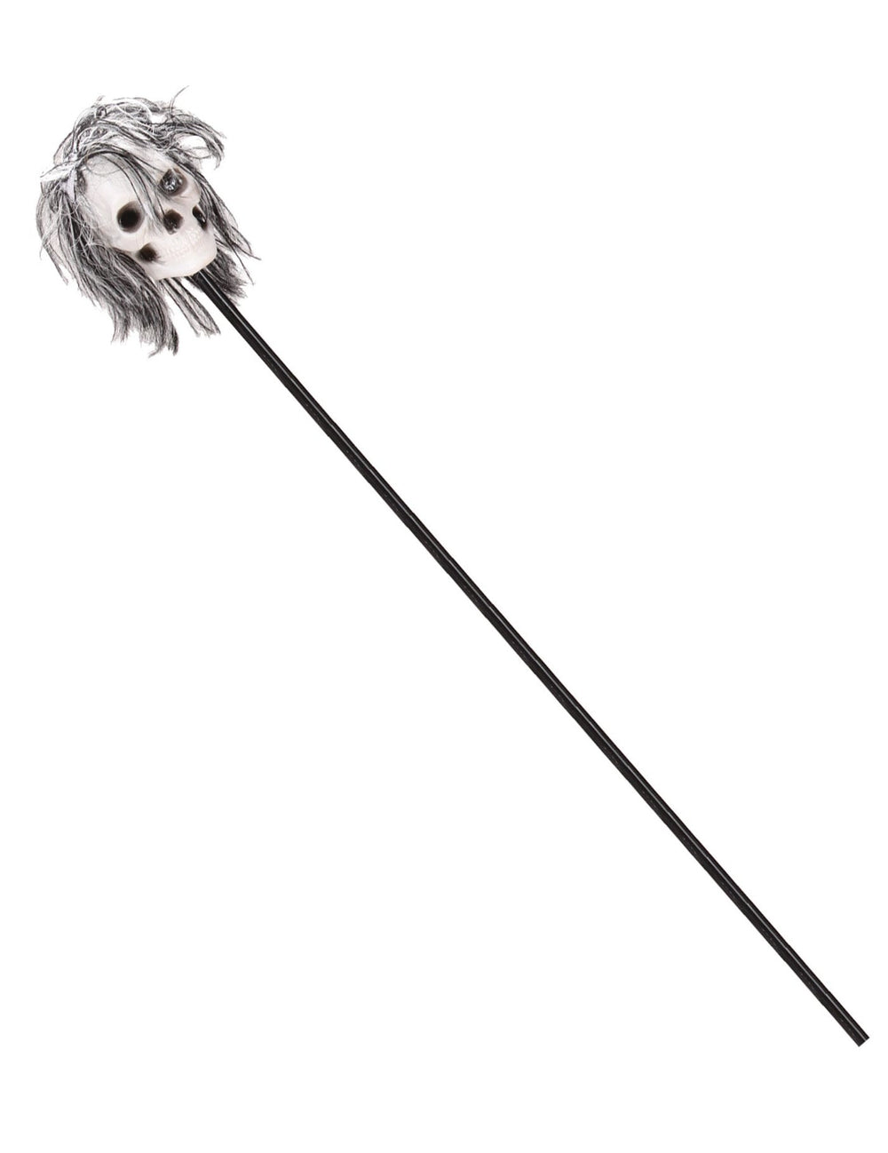Sceptre tête vaudou noir et blanc avec cheveux gris