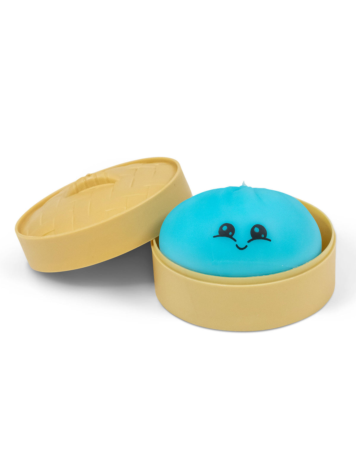 Bao bleu à visage dans son panier vapeur de la balle anti stress Scrunchems Bao