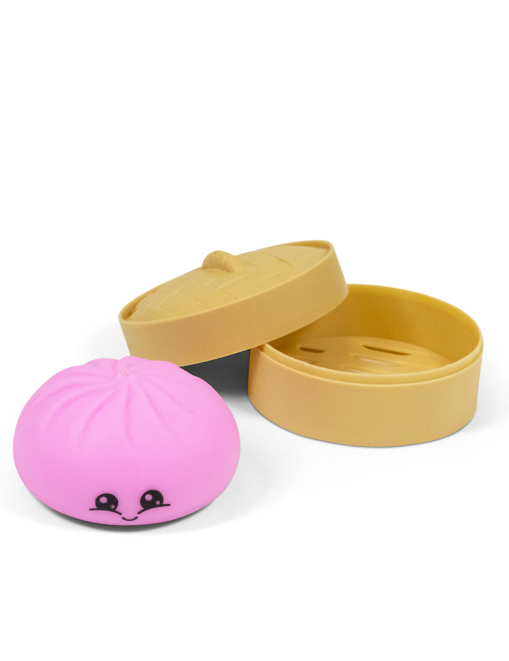 Bao rose à visage à côté de son panier vapeur de la balle anti stress Scrunchems Bao