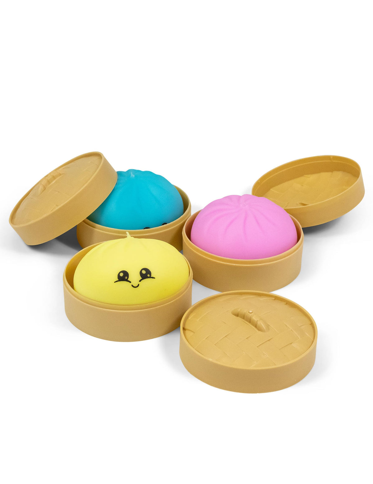 Balle anti stress Scrunchems Bao multicolore avec paniers vapeur