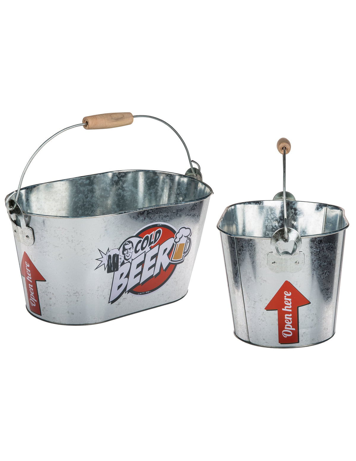 Vues de face et de profil du seau à boisson métallique Cold Beer
