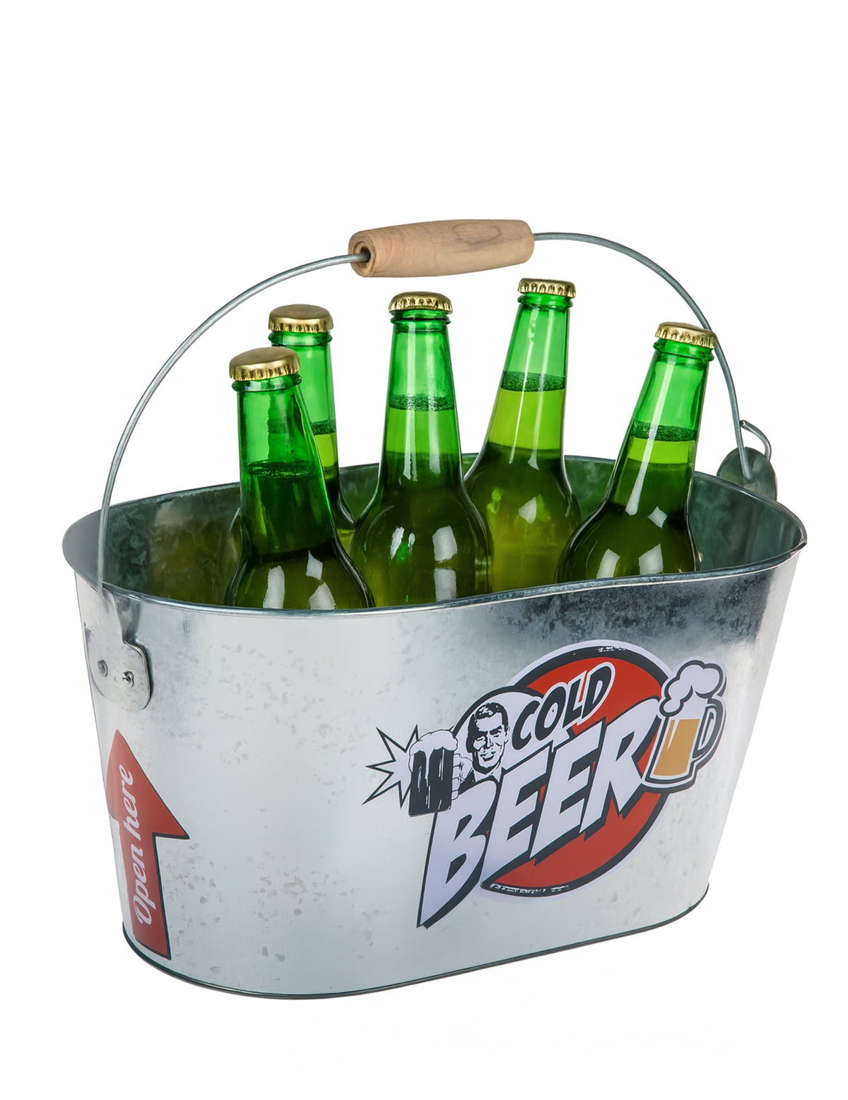 Seau à boisson métallique Cold Beer pour adulte gris avec logo vintage