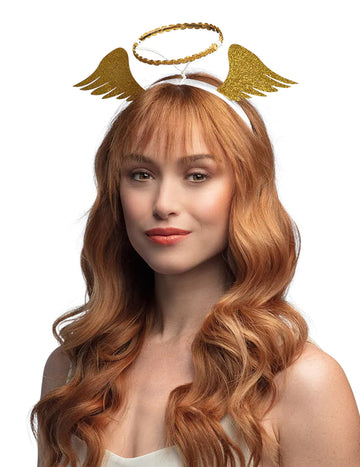 Aripi de înger de aur pentru adulți și bandă halo