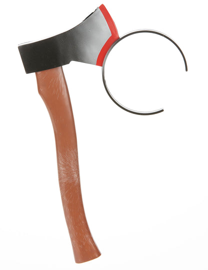 Serre-tête avec hache Halloween marron et gris avec faux sang rouge