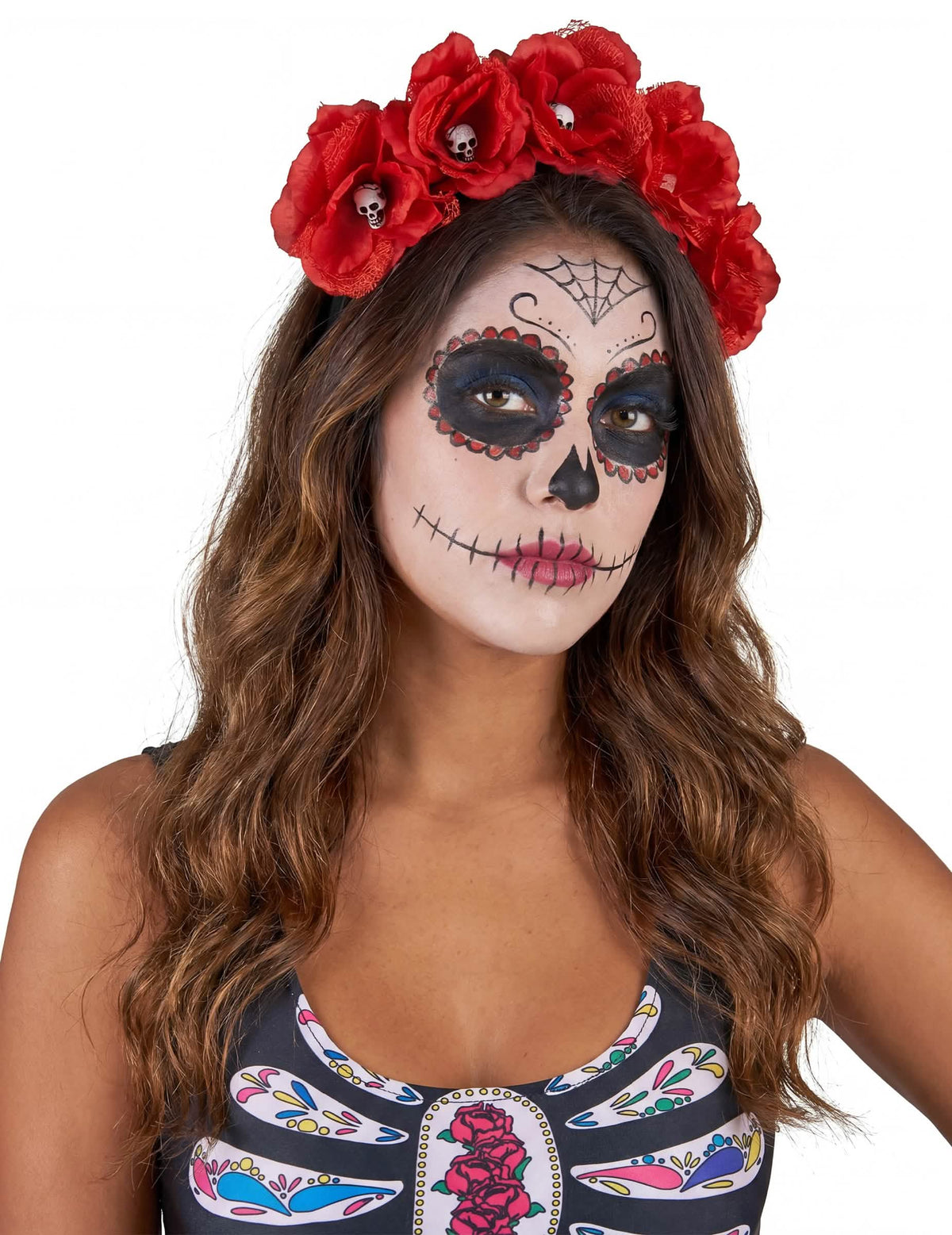 Banda de flori roșii Dia de los Muertos Adult
