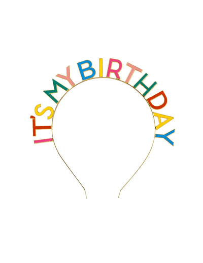 Bentiță aurie „It's my Birthday” pentru adult, cu litere multicolore