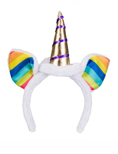 Serre-tête licorne pour adulte avec oreilles multicolores et corne dorée